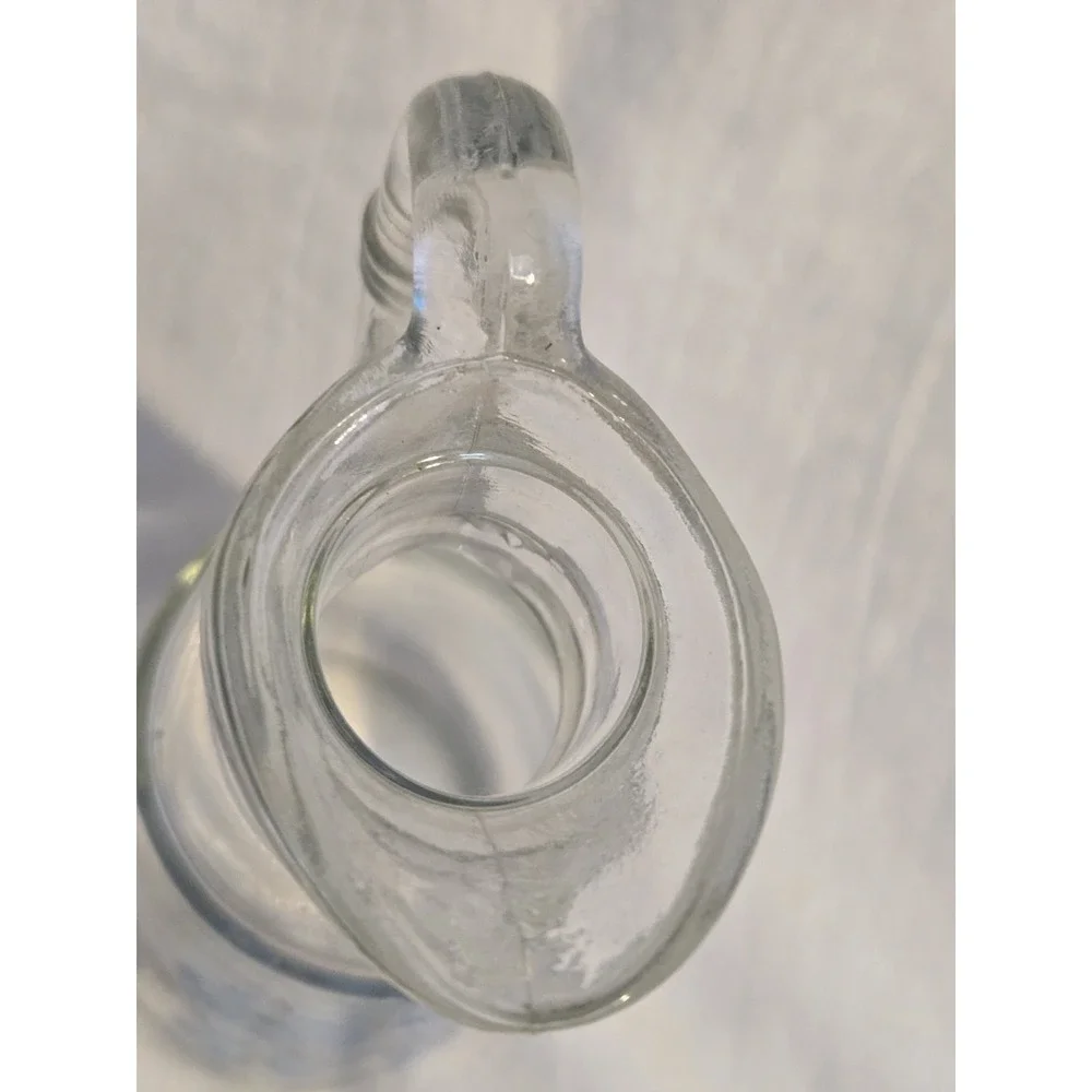 Vintage Farmhouse Glass Blue Floral Vinegar or Oil Cruet Syrup Pitcher Small